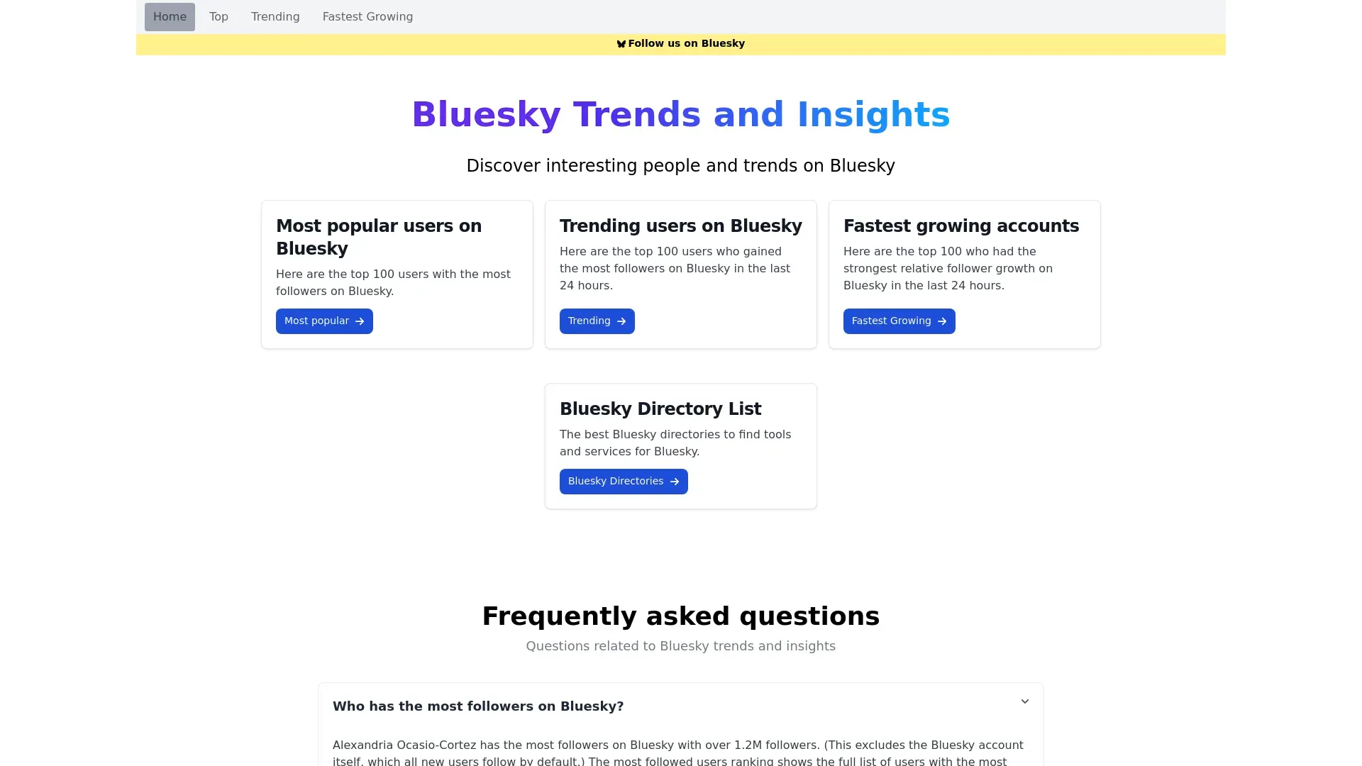 A screenshot of Bluesky Trends and Insights