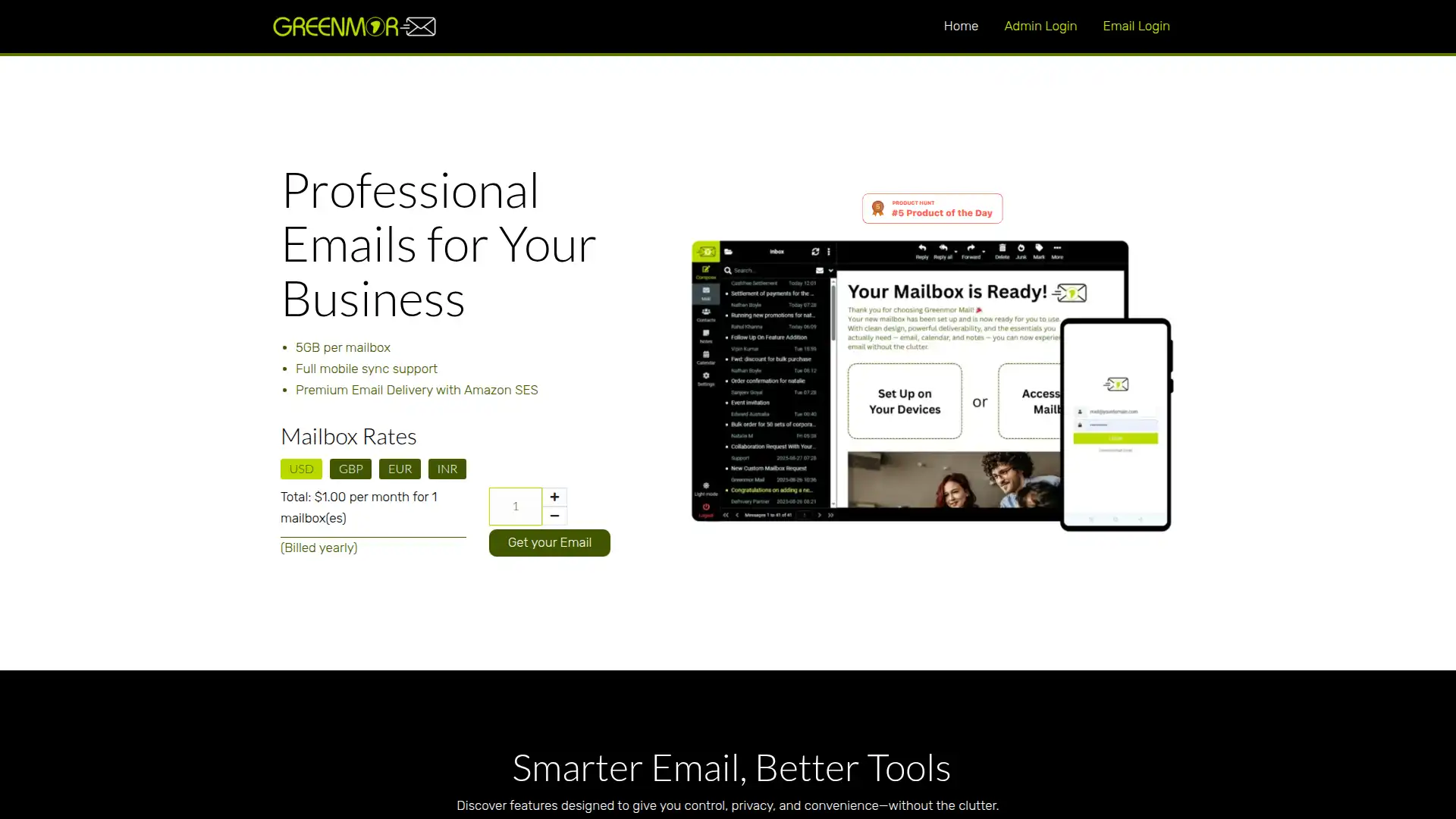 A screenshot of Greenmor Mail