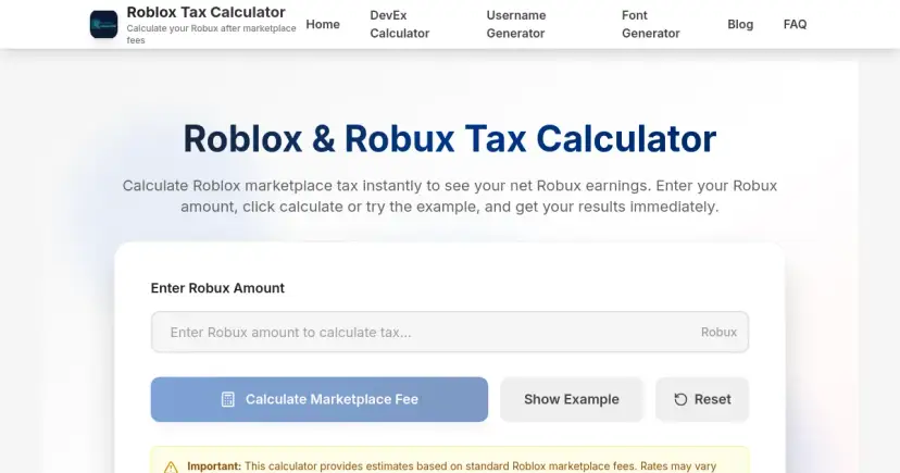 A screenshot of Robux Tax Calculator