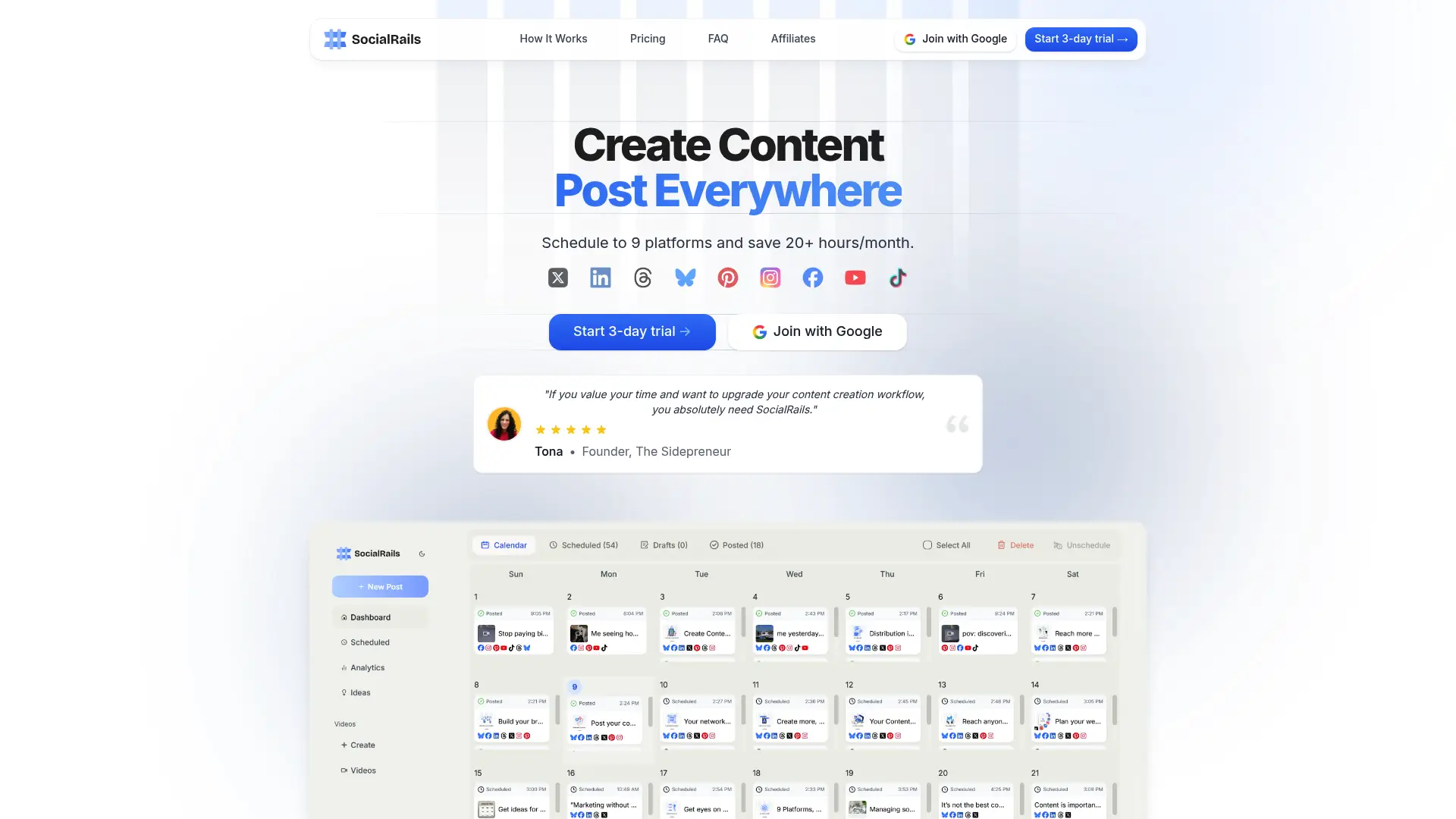 A screenshot of SocialRails