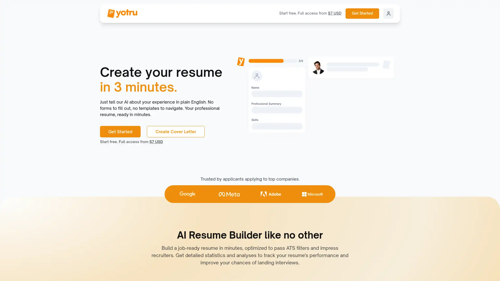 A screenshot of Yotru Resume Builder